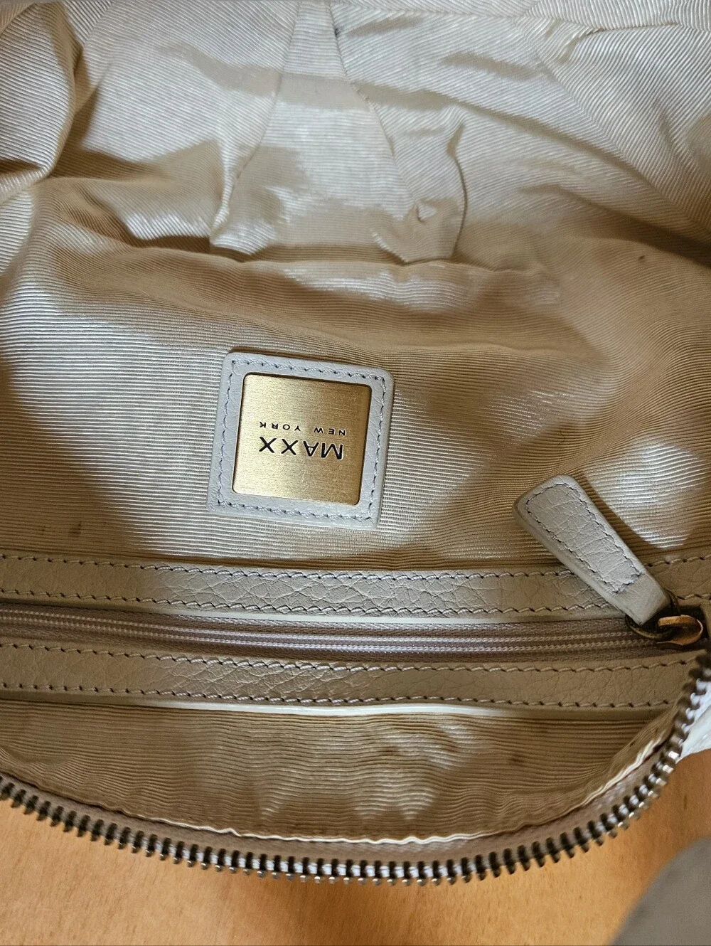 MAXX NEW YORK Cream Pebbled Leather with Gold Hardware Hobo Shoulder Bag
